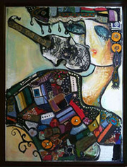 Картина в раме. женщина со скрипкой,  виртуоз. Черепаха. холст,  масло.